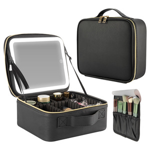 Bolsa de cosméticos Jia Yao con espejo LED desmontable, estuche de almacenamiento de maquillaje portátil de gran capacidad para viajes y uso diario - Product Image 3