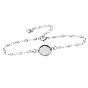Stainless Steel <b>Beaded</b> <b>Bracelet</b> With Circle <b>Charm</b> And Heart Pendant Jewelry Findings - Product Image 5