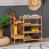 Zapatero de Bambú de 4 Niveles con Soporte para Paraguas y Estantes, Ideal para la Entrada, la Sala de Estar o como Organizador de Zapatos
