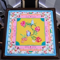 Tapis de Mahjong Américain en Caoutchouc Naturel Écologique de Luxe, Moderne, Antidérapant, Motif Pivoine et Oiseaux, Pliable, Idéal pour Soirées Jeux, Cadeau