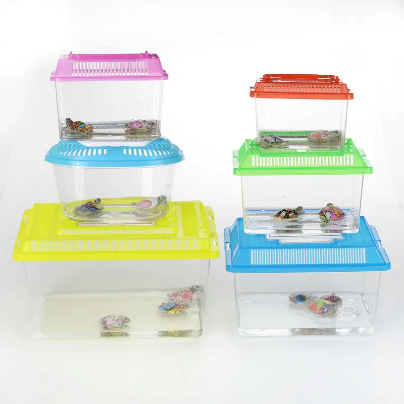 Hot Selling Children Portable Plastic Fish Box Pet Feeding Transport Transparent Fish Box