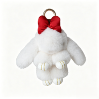 Porte-clés Lapin en Peluche en Fourrure de Lapin Rex avec Nœud, Breloque Kawaii pour Sac à Dos, Accessoires de Mode Féminins, Cadeau en Gros