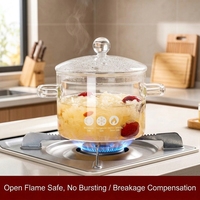 Pot à soupe moderne en verre borosilicate avec couvercle, résistant à la chaleur, 1,6 L, double poignée, pour cuisinière, micro-ondes et lave-vaisselle