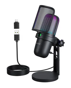 Cardioid Microphone Professional Podcast Mic Studio Recording Microphone RGB Gaming Type C Microphone