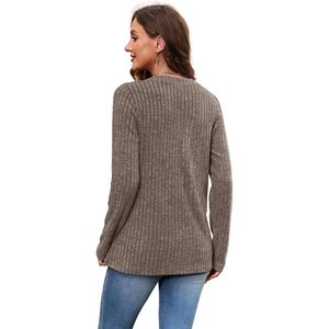Pull col en V pour femme, manches longues, coupe ample, haut décontracté d'automne, tricot anti-boulochage - Product Image 4