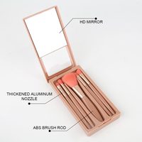 Lot de 5 pinceaux de maquillage portables avec miroir, étiquette privée, mini-set de pinceaux cosmétiques, outils de beauté professionnels de voyage, vente en gros