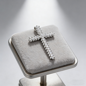 สร้อยคอจี้รูปกางเขนแบบคลาสสิก ชุบทองคำขาว 10K/14K/18K ประดับเพชร CVD ผลิตในห้องปฏิบัติการ ของขวัญสำหรับโอกาสพิเศษ - Product Image 3