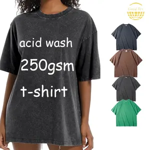 Camisetas 100% algodão para homens, camisetas de 250 g grossas e grandes com estampa vintage em branco para lavagem com ácido