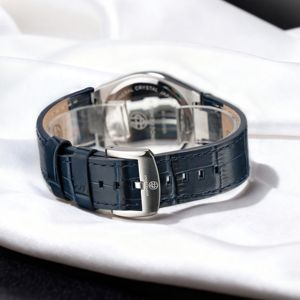 無二カスタムロゴ時計革クォーツ動き時計サファイアクリスタルダイヤルクォーツ時計腕時計日付/日付き - Product Image 4