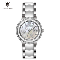 TIME TOKEN Bracelet en céramique Dames Montres Marques De Luxe Femmes Diamant Montre Rose Montres À Quartz Lumineux Reloj Para Dama