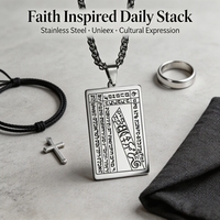 Collier pendentif carré Tarot gravé en acier inoxydable unisexe, chaîne à maillons sportive religieuse, personnalisable pour fête