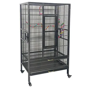 2024 big size flight heart shaped powder coated black metal carry breeding cages large wire pet parrot bird cage