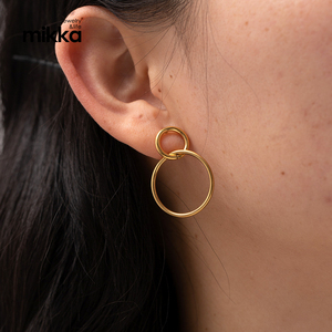 <span class=keywords><strong>Orecchini</strong></span> a Cerchio in Acciaio Inox Placcato Oro 18K con Doppio Cerchio Sfalsato, Gioielli alla Moda per Donne e Ragazze - Product Image 2