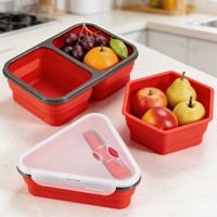 Groothandel Op Maat Gemaakte Siliconen Voedselbewaarbox Multifunctioneel Design Voedselveilig Inklapbaar Lekvrij 3 Vakken Lunchbox