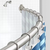 Juego de barra de cortina de ducha curvada en forma de L de acero inoxidable ajustable con cubierta ovalada-Barra de baño telescópica montada en el techo/pared
