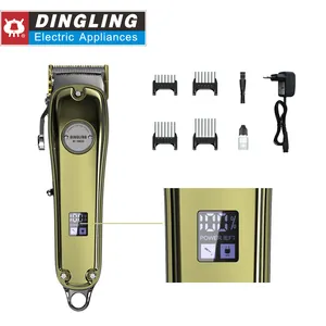 DINGLING Free Sample Lcd Display Golden Barbers Cutting Rechargeable Cordless Men Electric Trimmer Professional Hair Clippers