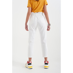 <b>Elasticated</b> Paper Bag <b>Waist</b> Mom <b>Jean</b> in White - Product Image 5