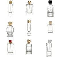 Flacon de parfum en verre transparent de luxe personnalisé avec boîte, 100 ml, vaporisateur à pompe, design plat, emballage avec marquage à chaud, MOQ 100 pièces