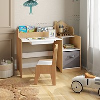Ensemble table et chaises d'apprentissage pour enfants en forme de maison avec bacs de rangement et panier Ensemble table et chaises d'étude pour enfants