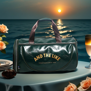 Sac polochon de voyage noir de qualité supérieure de 18 pouces en cuir PU imperméable avec logo nouveau design sac de sport cylindrique avec poches en nylon - Product Image 6