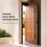 Porte d'entrée de villa en bois massif, design moderne à lattes horizontales, antivol, double serrure de sécurité pour entrée principale de maison de luxe