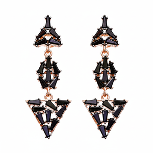 Black Zircon Baguette Cut Stone Push <b>Back</b> <b>Earring</b> Triangle Shape Turkish Wholesale 925 Sterling Silver Jewelry - Product Image 2
