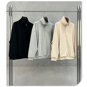 Felpe con Mezza <span class=keywords><strong>Zip</strong></span> Pesanti all'Ingrosso, Logo Personalizzato, Stampa Puff, Oversize 445gsm, Colletto Rovesciato, Felpe da <span class=keywords><strong>Uomo</strong></span> - Product Image 2