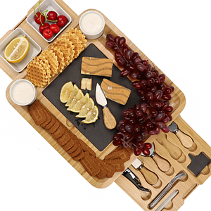 Doble cajón embutidos bandeja y servir <span class=keywords><strong>carne</strong></span> queso junta de comida cortar de bambú de queso con cuchillo - Product Image 4