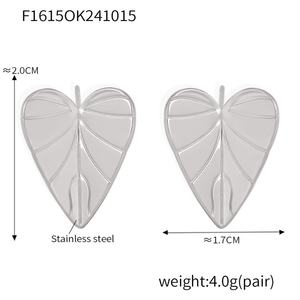 Nouvelles boucles d'oreilles clous en métal en forme de feuille et de cœur, en acier inoxydable, pour femme, cadeau bijoux - Product Image 2