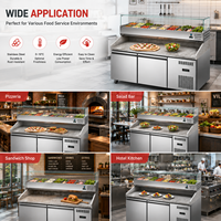 100% Haute Qualité En Acier Inoxydable Affichage Refroidisseur Cuisine Congélateur Pizza Tables De Préparation Réfrigérateur pour Commercial