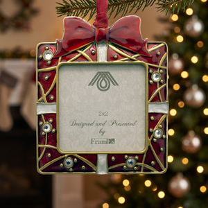 GOLD METAL CHRISTMAS TREE DECORATION ORNAMENT HANGING PHOTO <b>FRAME</b> GIFT BOX Painted 2"x2" for HOLIDAY DECOR - Product Image 3