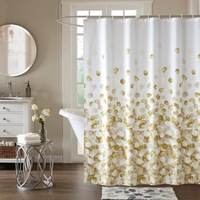 Rideau de douche en polyester imperméable à impression numérique, style moderne minimaliste, petites feuilles – Nouveauté !