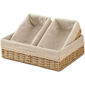 Cesta de Almacenamiento Tejida Rectangular de Tela de Algodón Marrón Claro, Ecológica, Organizador de Oficina, Organizador de Escritorio - Product Image 1