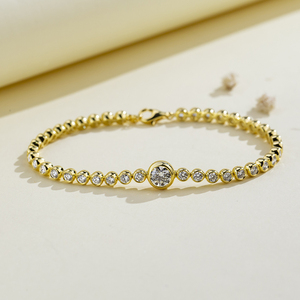 Pulsera MSR-683 de Plata 925 con Baño de Oro de 18K y Diamante de Laboratorio con Corte Brillante Redondo como Piedra Principal - Product Image 1