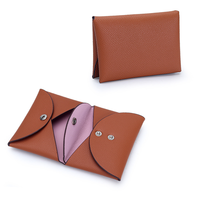 Dompet Lipat Minimalis Kulit Asli dengan Kancing, Kantung Kecil Terstruktur, Lapisan Nilon, Portabel
