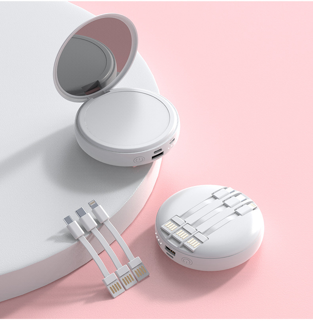 Mini Portable Glass Makeup Mirror Power Bank-Modern Design LED Lights Eco-Friendly Large Capacity Mobile Charger Personalized
