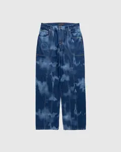 zhuoyang garment Custom Men's Loose Jeans Wide-leg Pants Washed Dark Blue Fine Line High Quality Soft Denim Men Fashion Trend