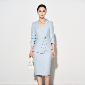 Women's Suit Set V-neck Midi Skirt Three Quarter Sleeve Polyester Office Lady Anti-Wrinkle <b>Work</b> Commuter Style - Product Image 2