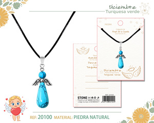 Ciondolo angelo custode turchese December Birthstone placcato oro geometrico motivo alla moda collana a catena di corda per buddisti - Product Image 6