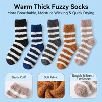 Chaussettes d'hiver épaisses mi-mollet en polaire corail rayées décontractées pour hommes grandes tailles, idéales pour la maison et garder les pieds au chaud