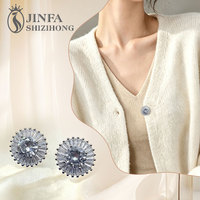 Dekorasi Kustom Elegan untuk Wanita, Kancing Zirkon Kristal Perak Cantik Desain Mewah
