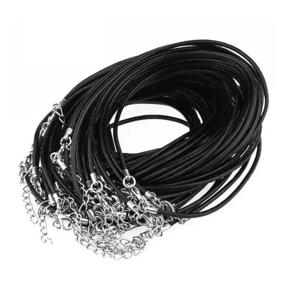 Lotes a granel negro cuero 2mm Cable de corchete de la langosta de ajuste colgante collar cadenas
