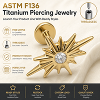 Kaishee 16G Base de labret en titane sans filetage à poussoir, bijoux de corps raffinés, incrustation de zircon, piercing en titane, stud pour lèvre Medusa