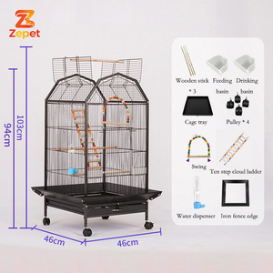 Cage à oiseaux en fer de style maison extra-large en gros avec roulettes, perchoirs et plateau amovible pour animaux de compagnie - Product Image 4