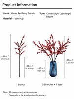 Branche de baies rouges artificielles en mousse pour la décoration de Noël, de mariages et d'arrangements floraux à domicile (vente en gros)