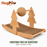 Griffoir pour chat en bois avec structure en pin et coussin ondulé remplaçable, jouet boule de sisal rotative pour chats d'intérieur