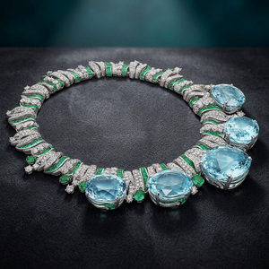 Luxury Women <b>Statement</b> <b>Necklace</b> With Topaz And Emerald In 925 Silver Geometric Design For Party - Product Image 3