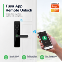 Cerradura Biométrica para Puerta Vertexis F7 Pro con Reconocimiento de Huella Dactilar y Llave, Funciona con la Aplicación Tuya para Puertas de Madera, Apartamentos y Alquileres