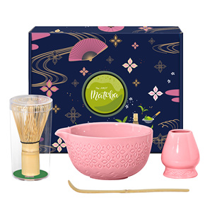 Premium Traditional Japanese-Style 4-Piece Matcha <b>Tea</b> <b>Set</b> Engraved Porcelain Bowl Bamboo Hand Whisk Butterfly Matcha Tool <b>Set</b> - Product Image 1