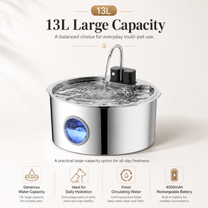 Fontaine à eau automatique pour animaux de compagnie en acier inoxydable, capacité de 13 L, design sans fil, pour l'hydratation des chats et des chiens d'intérieur - Product Image 5